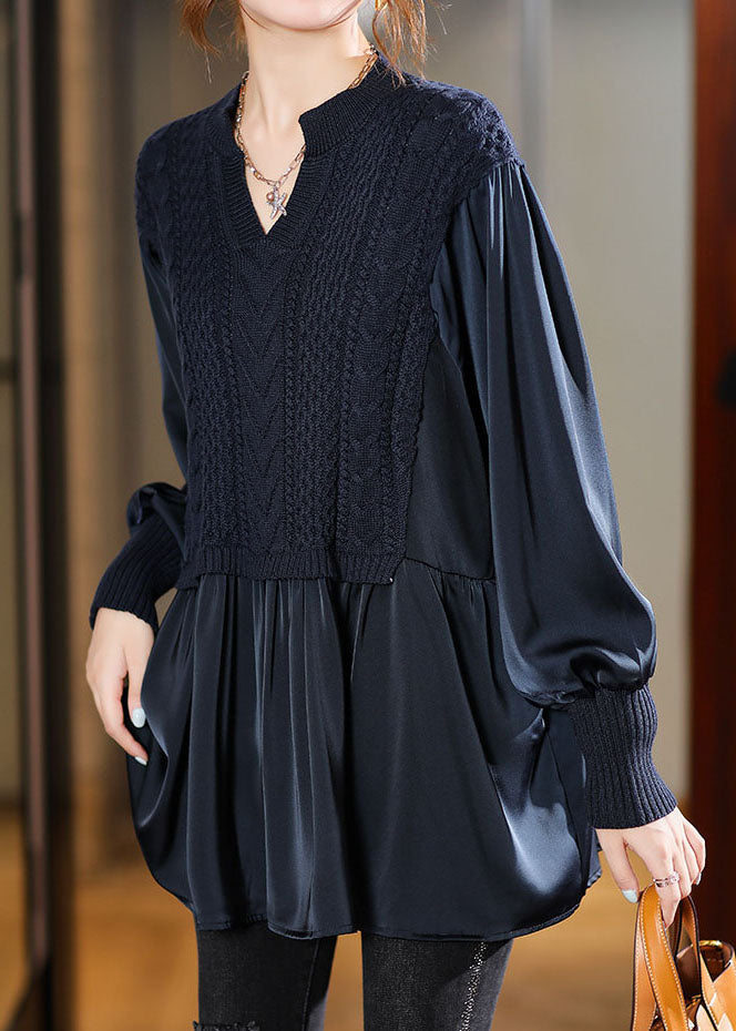 Women's Knitted Blouse with Puffed Sleeves for Winter