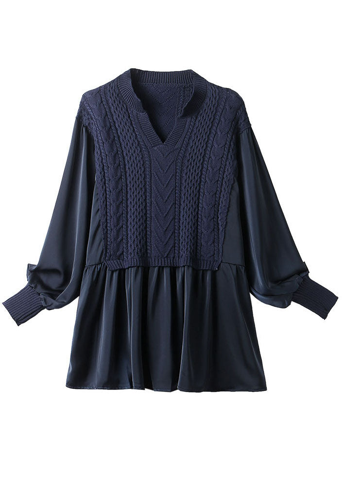 Women's Knitted Blouse with Puffed Sleeves for Winter