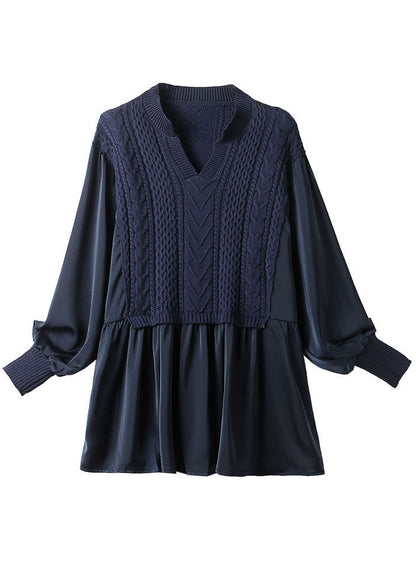 Women's Knitted Blouse with Puffed Sleeves for Winter