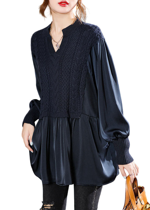 Women's Knitted Blouse with Puffed Sleeves for Winter