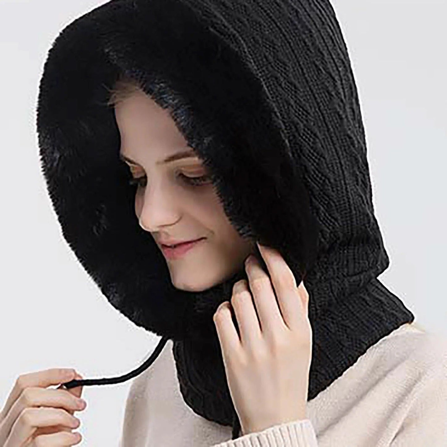 Women's Knitted Fur Hat Mask Set