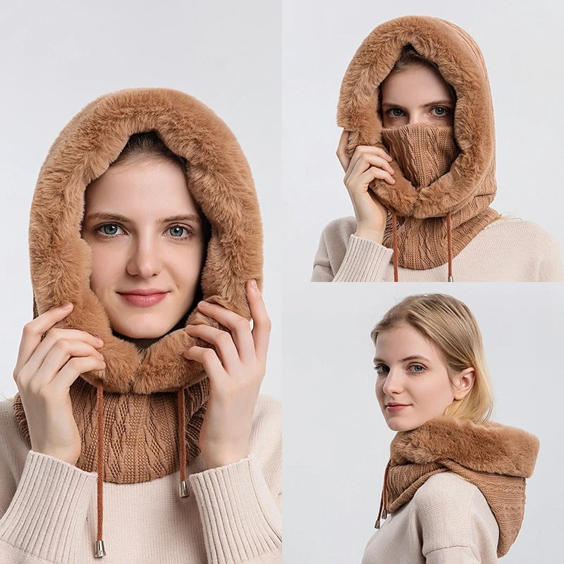 Women's Knitted Fur Hat Mask Set