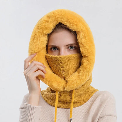 Women's Knitted Fur Hat Mask Set