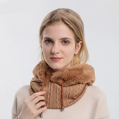 Women's Knitted Fur Hat Mask Set