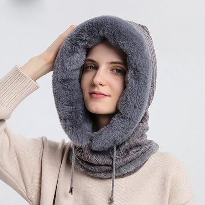 Women's Knitted Fur Hat Mask Set