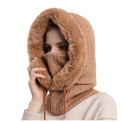 Women's Knitted Fur Hat Mask Set