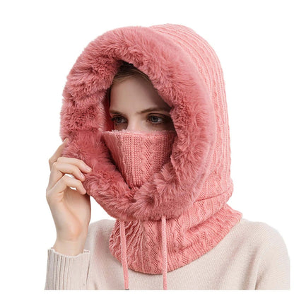 Women's Knitted Fur Hat Mask Set