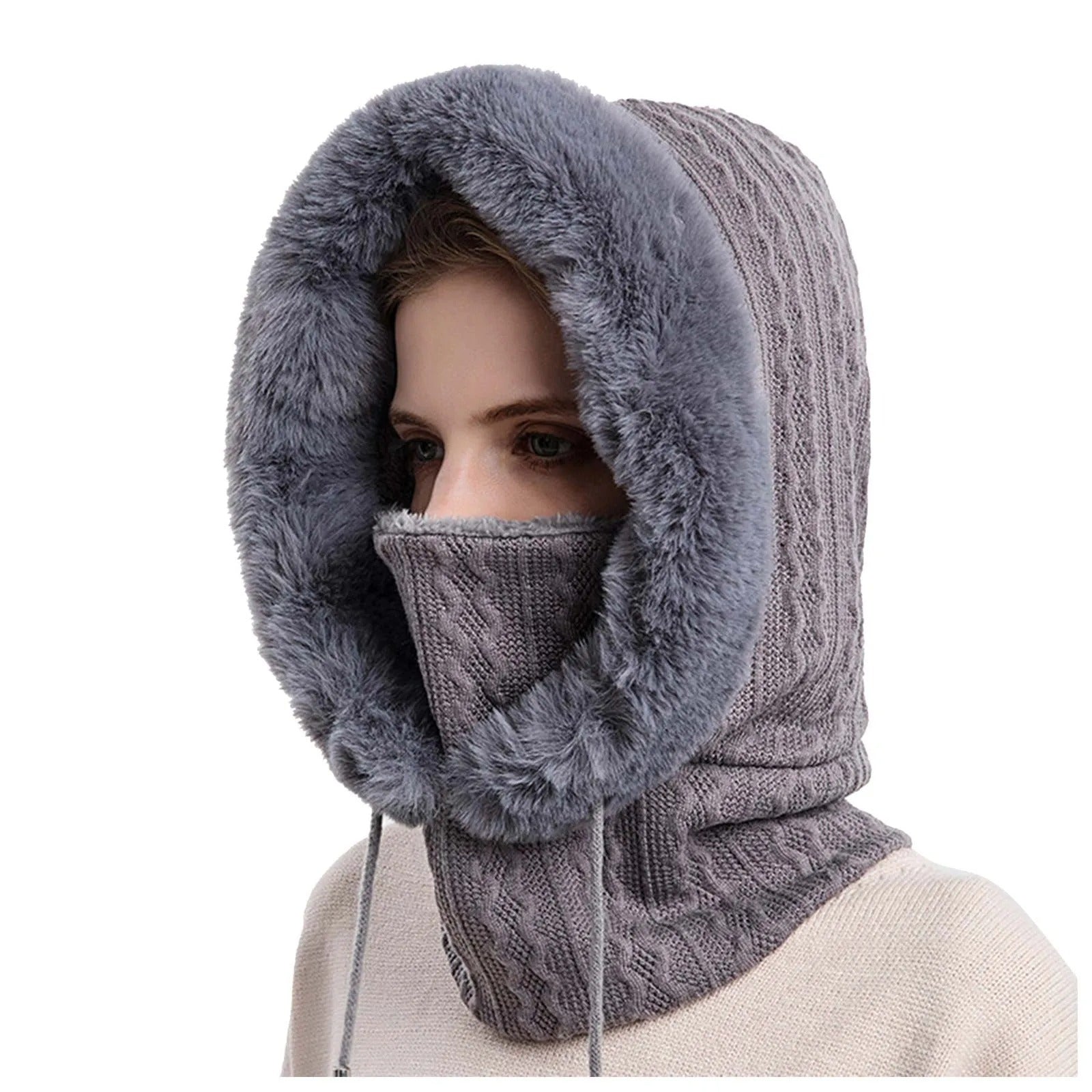 Women's Knitted Fur Hat Mask Set