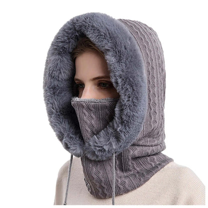 Women's Knitted Fur Hat Mask Set
