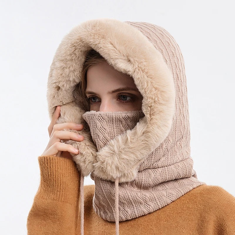 Women's Knitted Fur Hat Mask Set