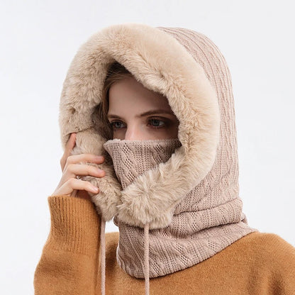 Women's Knitted Fur Hat Mask Set