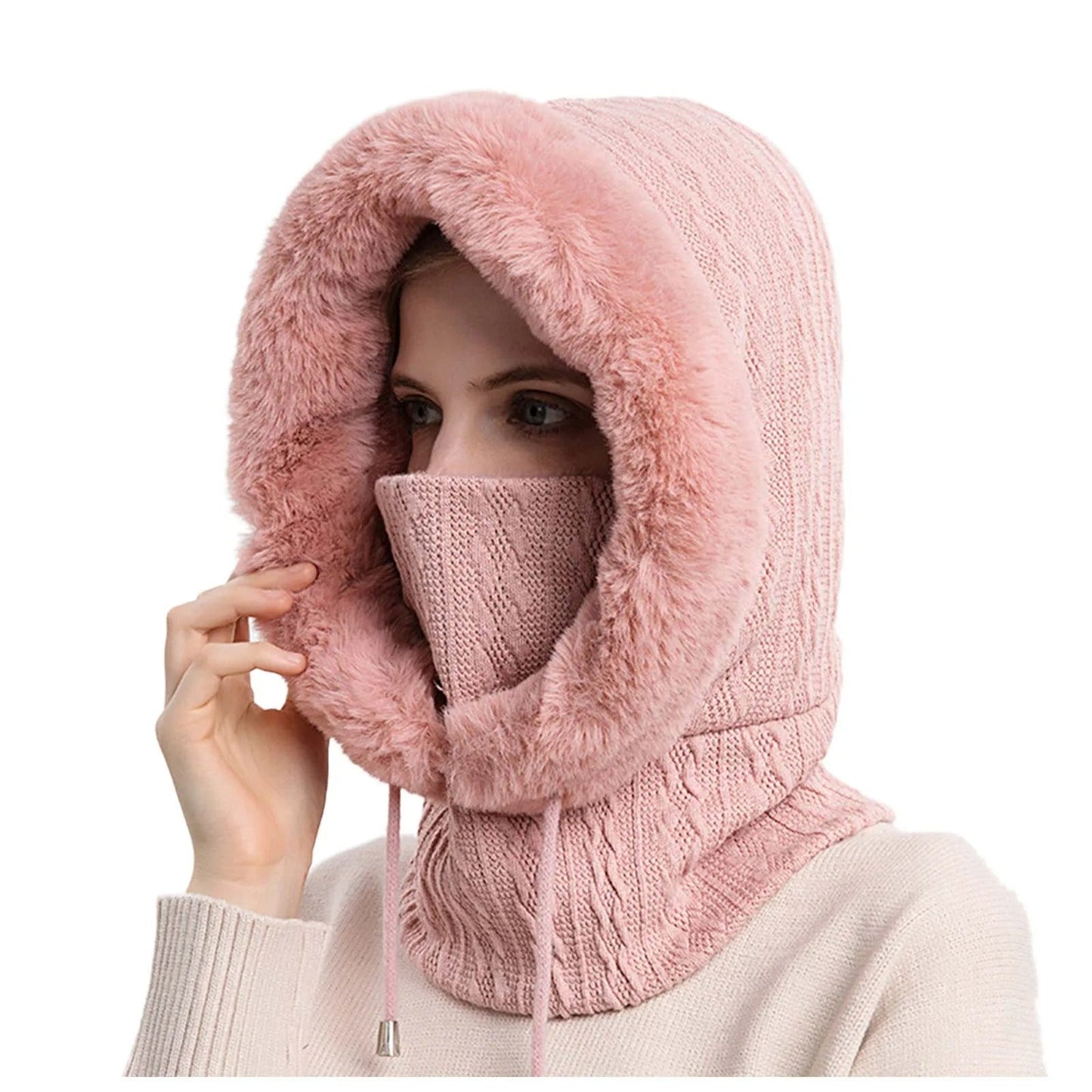 Women's Knitted Fur Hat Mask Set