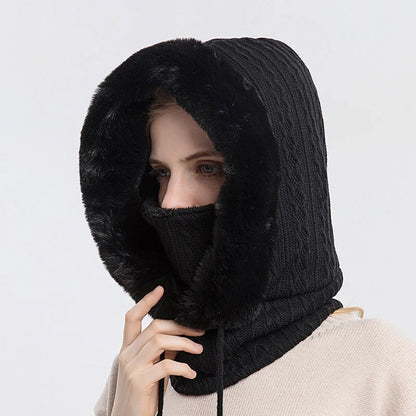 Women's Knitted Fur Hat Mask Set
