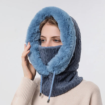 Women's Knitted Fur Hat Mask Set