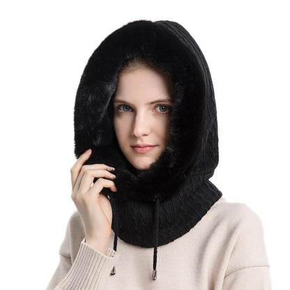 Women's Knitted Fur Hat Mask Set