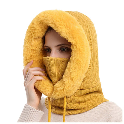 Women's Knitted Fur Hat Mask Set