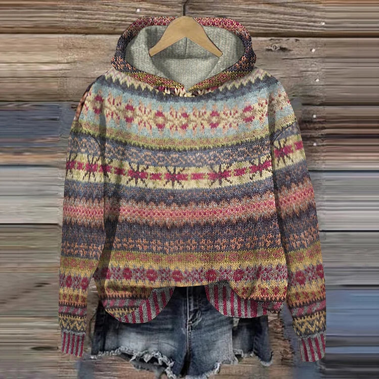 Women's Knitted Hooded Sweater Multicoloured Casual Knitted