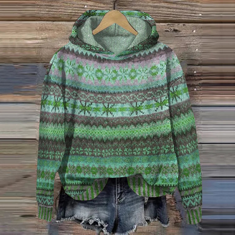 Women's Knitted Hooded Sweater Multicoloured Casual Knitted