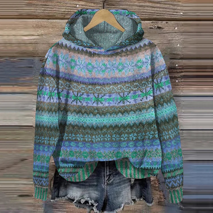 Women's Knitted Hooded Sweater Multicoloured Casual Knitted