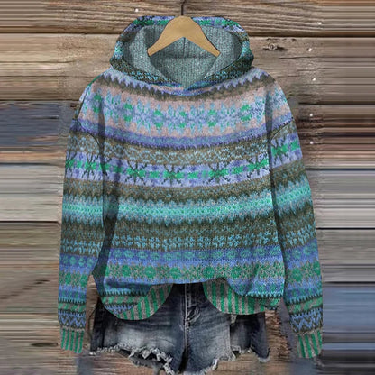 Women's Knitted Hooded Sweater Multicoloured Casual Knitted