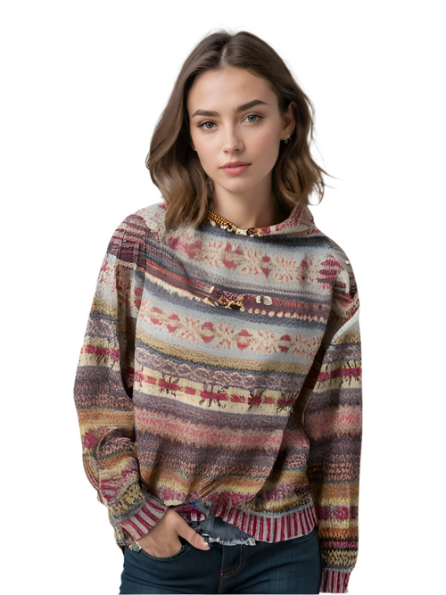 Women's Knitted Hooded Sweater Multicoloured Casual Knitted