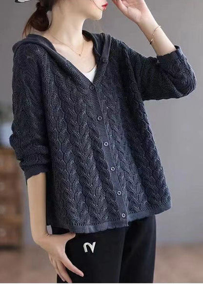 Women's Knitted Hooded Sweater with Buttons Casual Comfort
