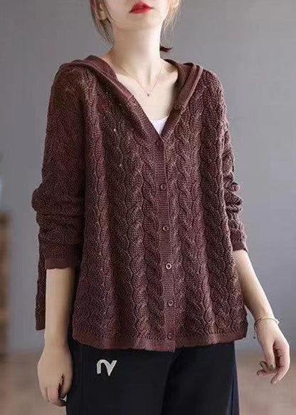 Women's Knitted Hooded Sweater with Buttons Casual Comfort