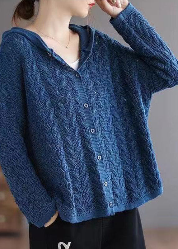 Women's Knitted Hooded Sweater with Buttons Casual Comfort