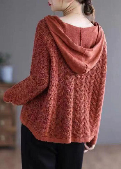 Women's Knitted Hooded Sweater with Buttons Casual Comfort