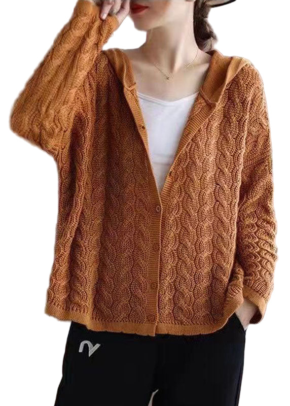 Women's Knitted Hooded Sweater with Buttons Casual Comfort