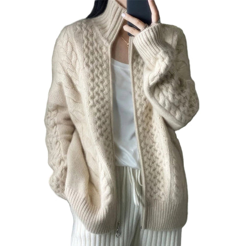 Women's Knitted Jacket High Neckline