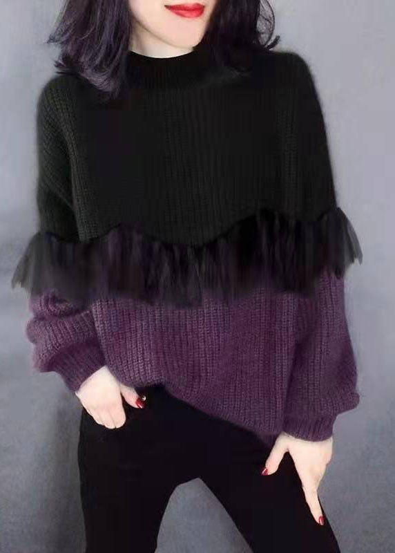 Women's Knitted O-neck Sweaters with Patchwork