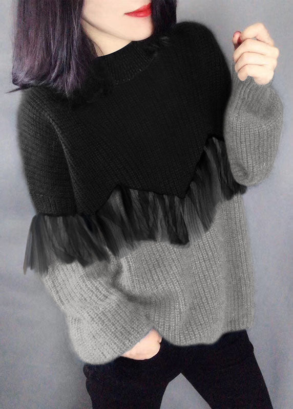 Women's Knitted O-neck Sweaters with Patchwork