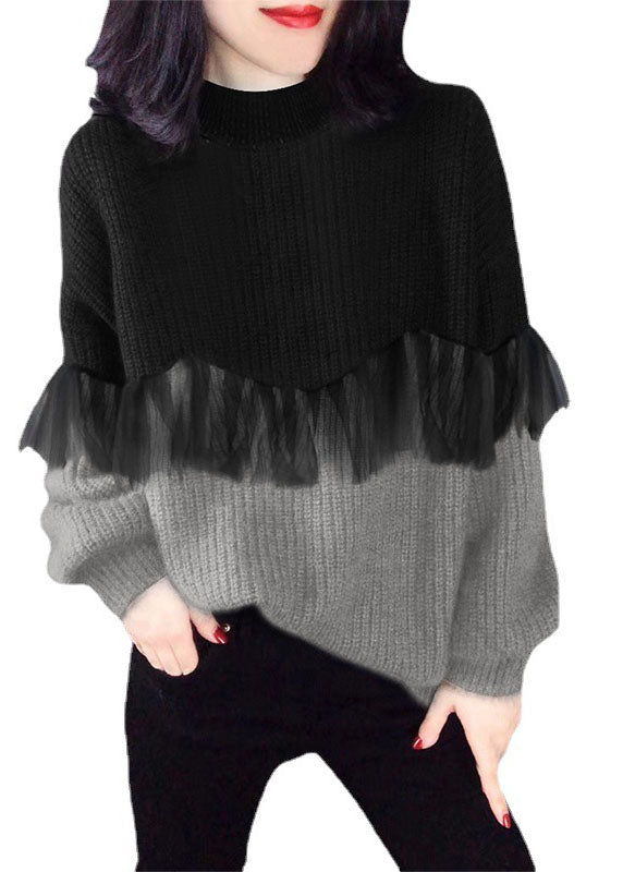 Women's Knitted O-neck Sweaters with Patchwork