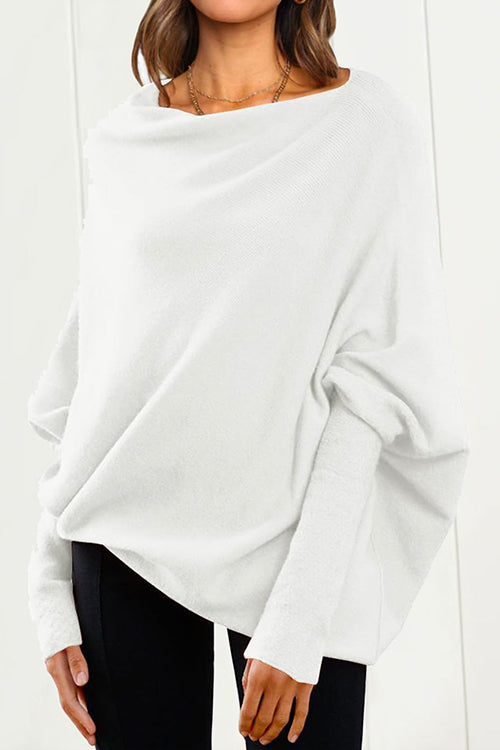 Women's Knitted Sweater with Bat Sleeves