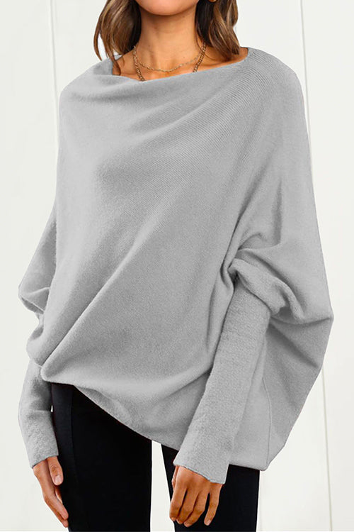 Women's Knitted Sweater with Bat Sleeves