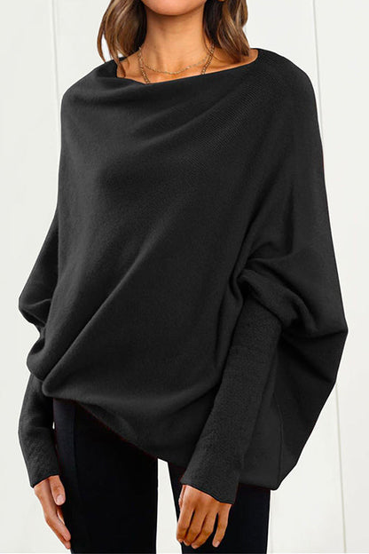 Women's Knitted Sweater with Bat Sleeves