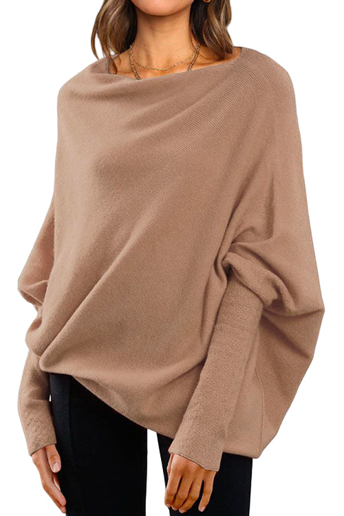 Women's Knitted Sweater with Bat Sleeves