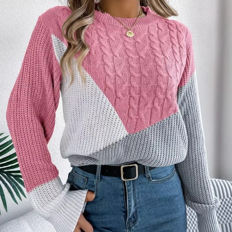 Women's Knitted Sweater with Colour Block Design