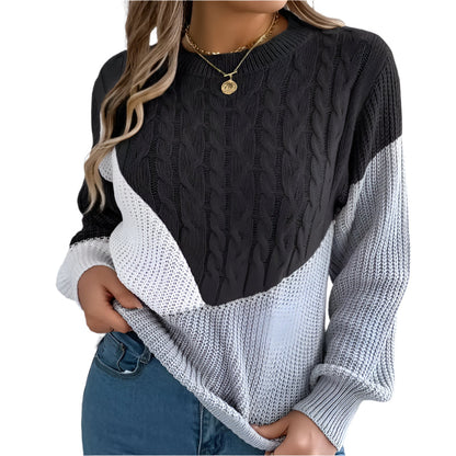 Women's Knitted Sweater with Colour Block Design