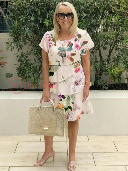 Women's Layered Floral Short-Sleeved Dress