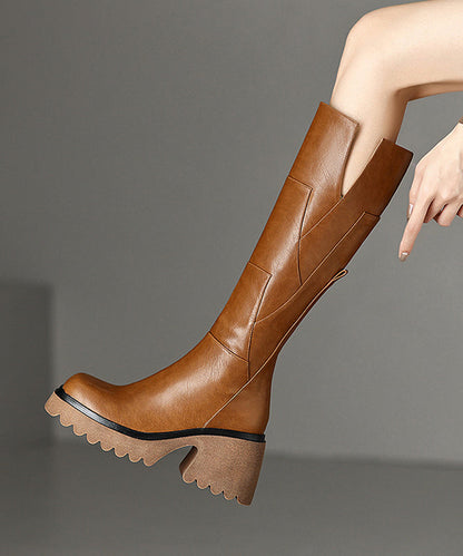 Women's Leather Boots Chunky with Zipper and Rubber Sole