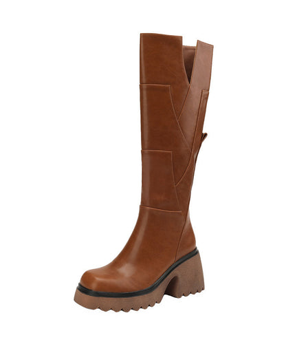 Women's Leather Boots Chunky with Zipper and Rubber Sole