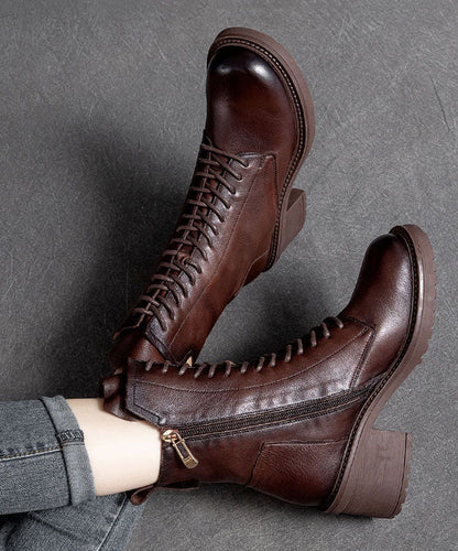 Women's Leather Boots with Lacing and Zipper
