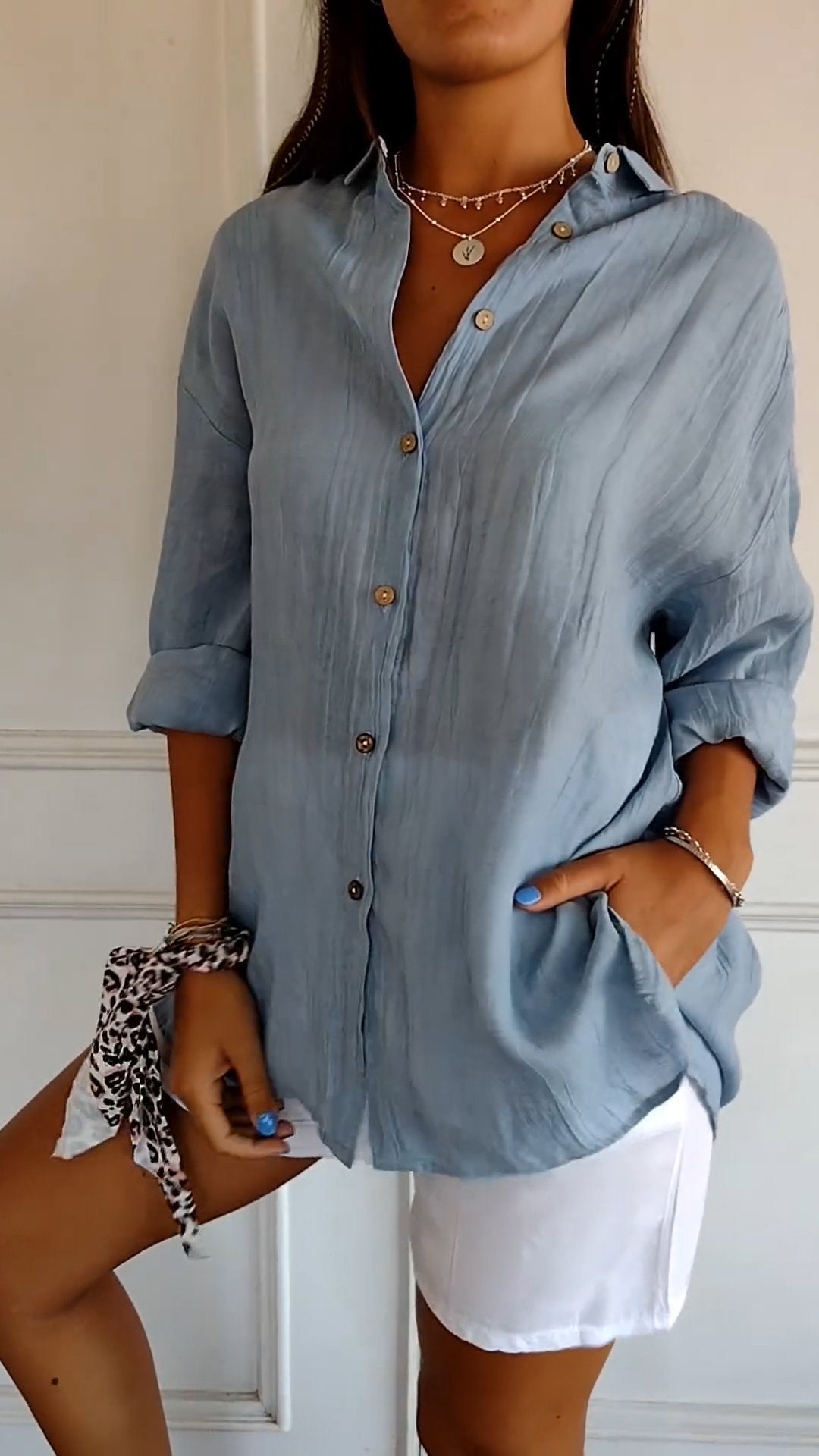 Women's Long Blouse Plissé Breathable Comfortable