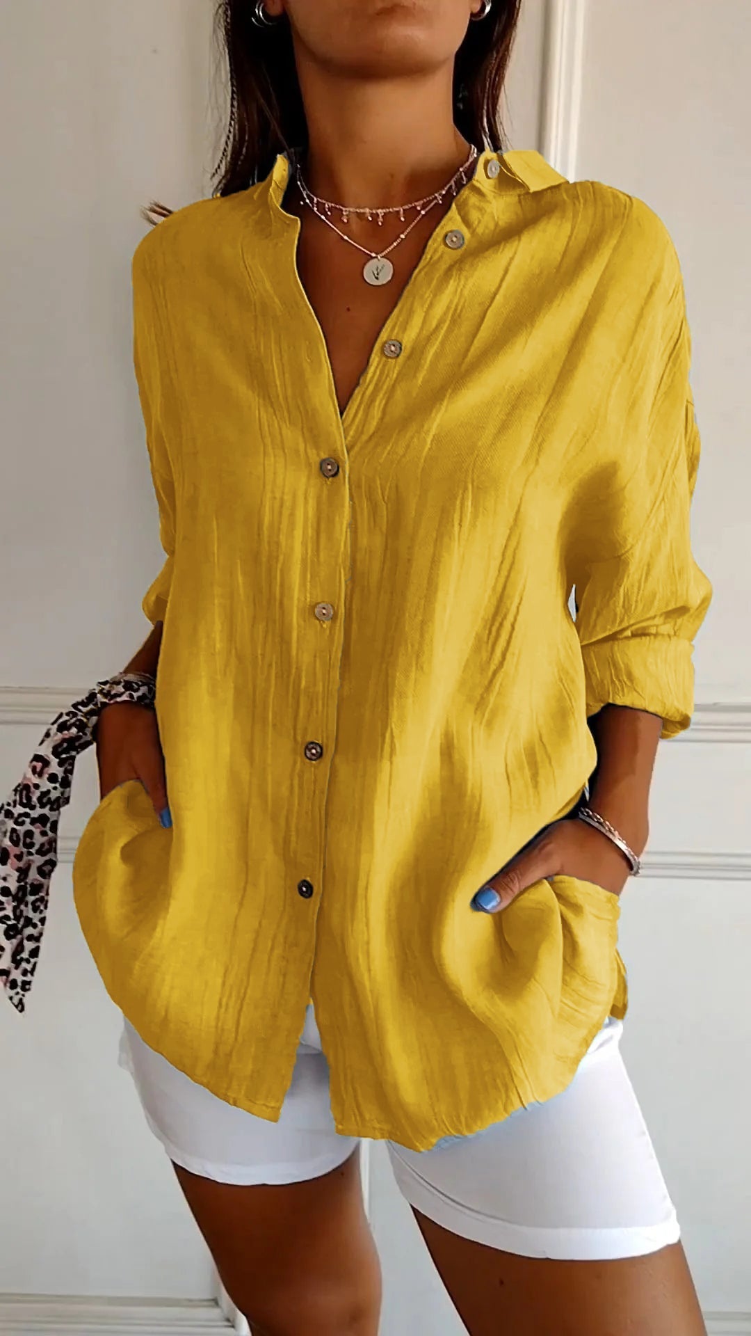Women's Long Blouse Plissé Breathable Comfortable