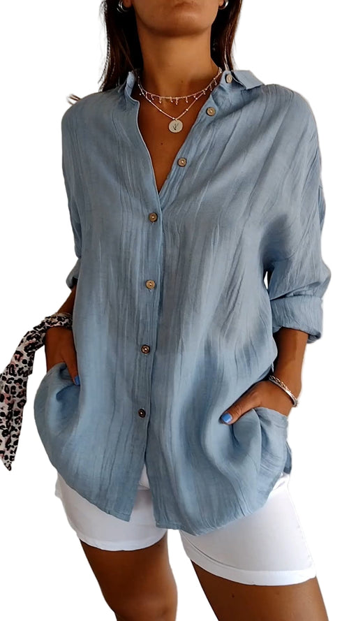 Women's Long Blouse Plissé Breathable Comfortable