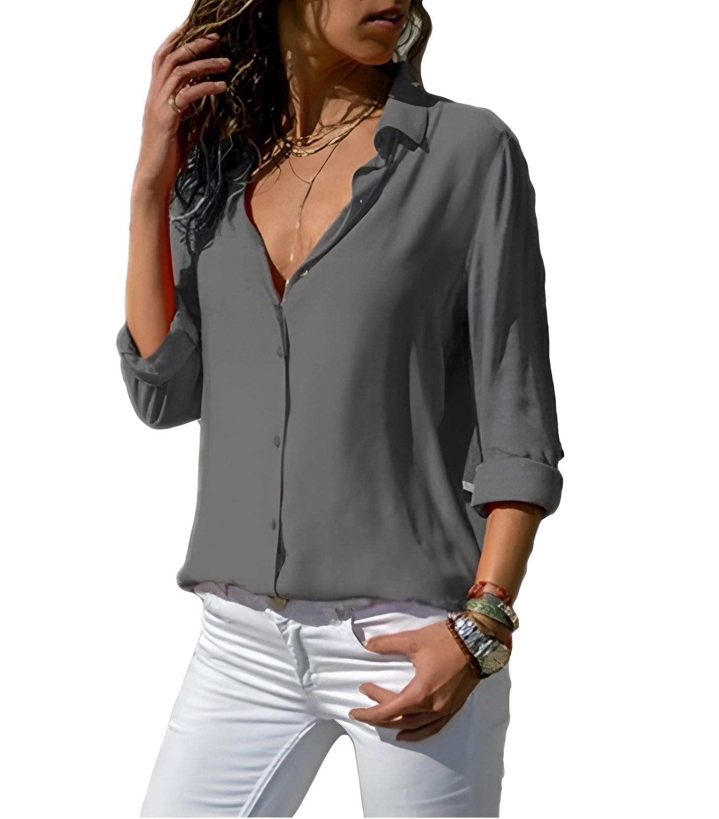 Women's Long Blouse V-Neck Polyester Relaxed Fit