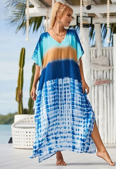 Women's Long Boho Dress Graphic Rainbow Print Cotton