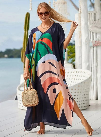 Women's Long Boho Dress Graphic Rainbow Print Cotton